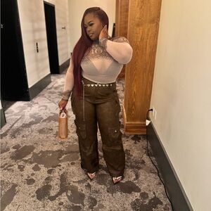 Fashion Nova Olive Cargo Wide Leg Pants